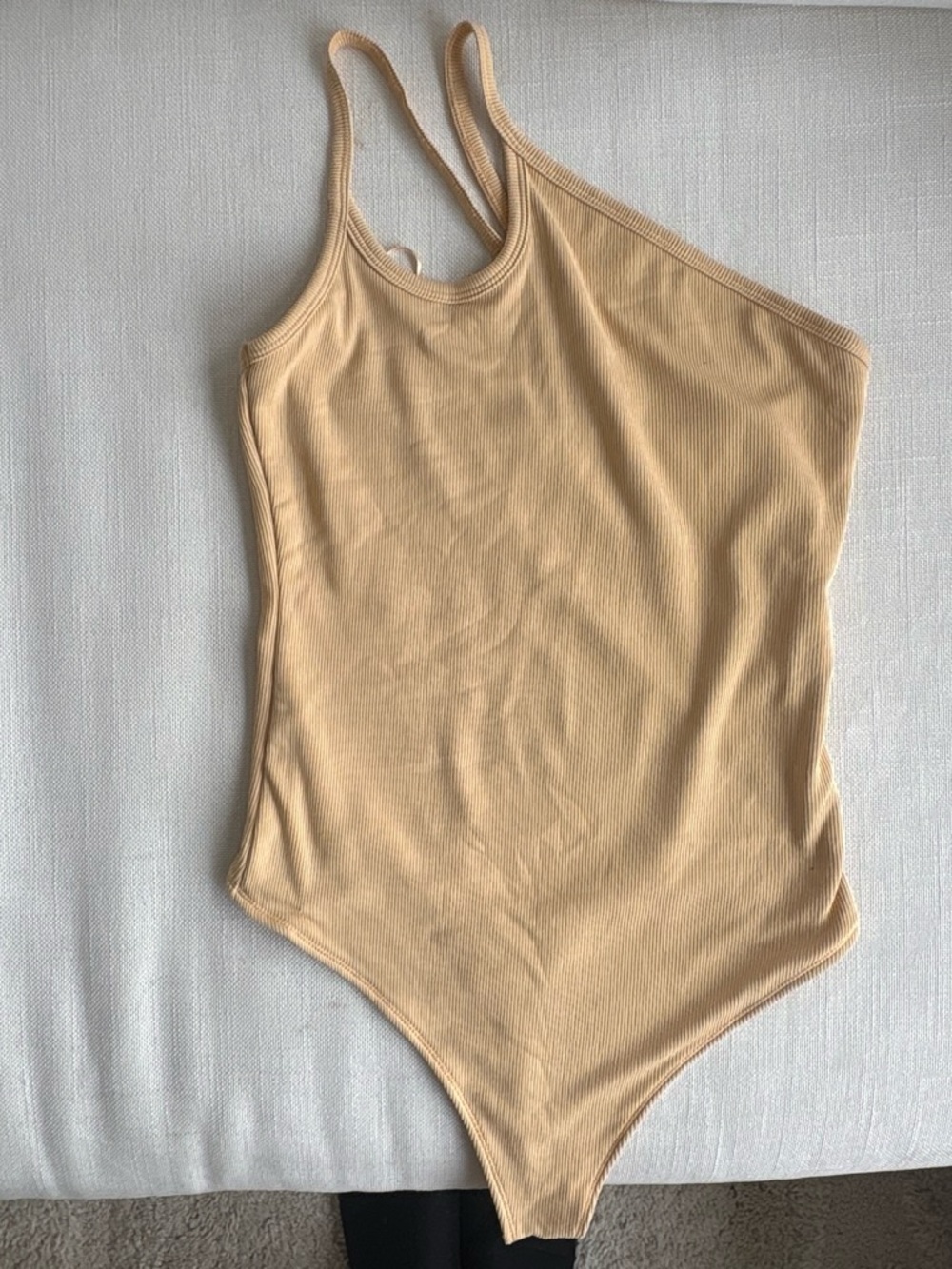 Abercrombie & Fitch One-Shoulder Ribbed Bodysuit — creamsicle